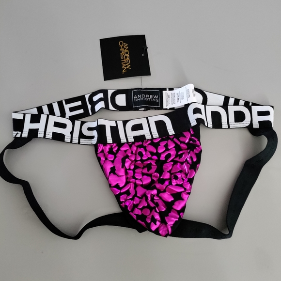 Andrew Christian Small jock leopard print purple pink fuschia metallic S M L NWT - Picture 1 of 9